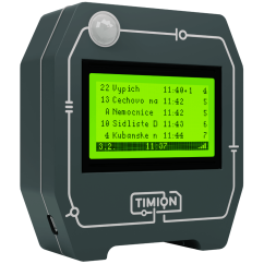 TIMION s tmavou krabičkou a zeleným displejem – pohled zpředu zleva